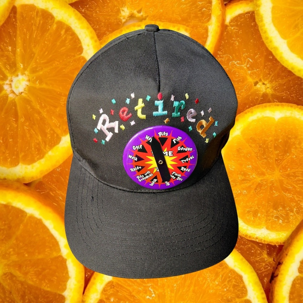 Retired Baseball Cap Fun Spinner Activity Hat‎ Black Embroidered Casual